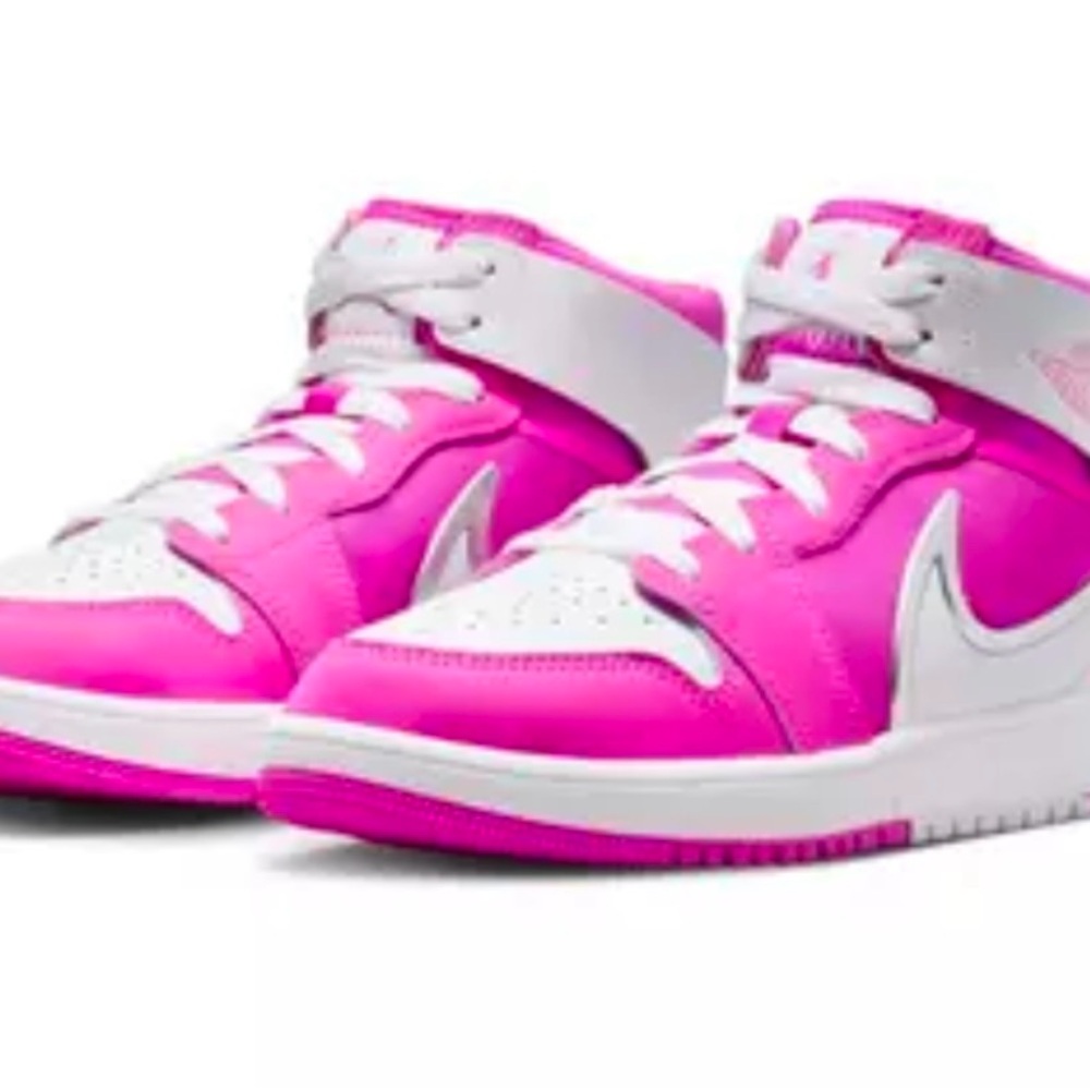 Jordan 1 Mid RM EasyOn "Fire Pink/White" Grade School Girls' Shoe 6.5 Y